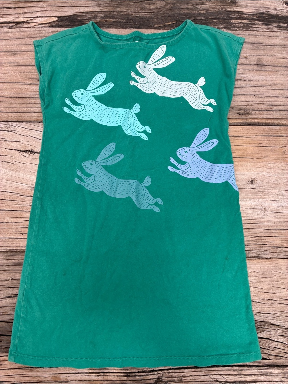 Tea Collection Girls Green Leaping Bunny Print Tee Shirt Dress Short Sleeve 5